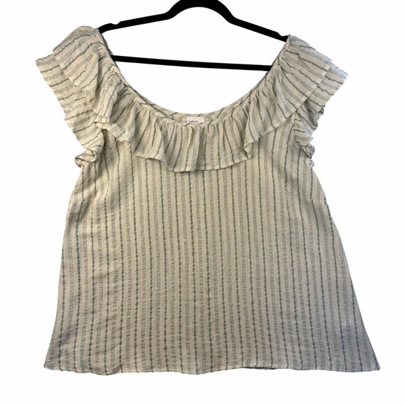 Madison & Berkeley Women's Ruffle Stripe Top Sz M Boho Off Shoulder Flowy Blouse - Picture 2 of 10
